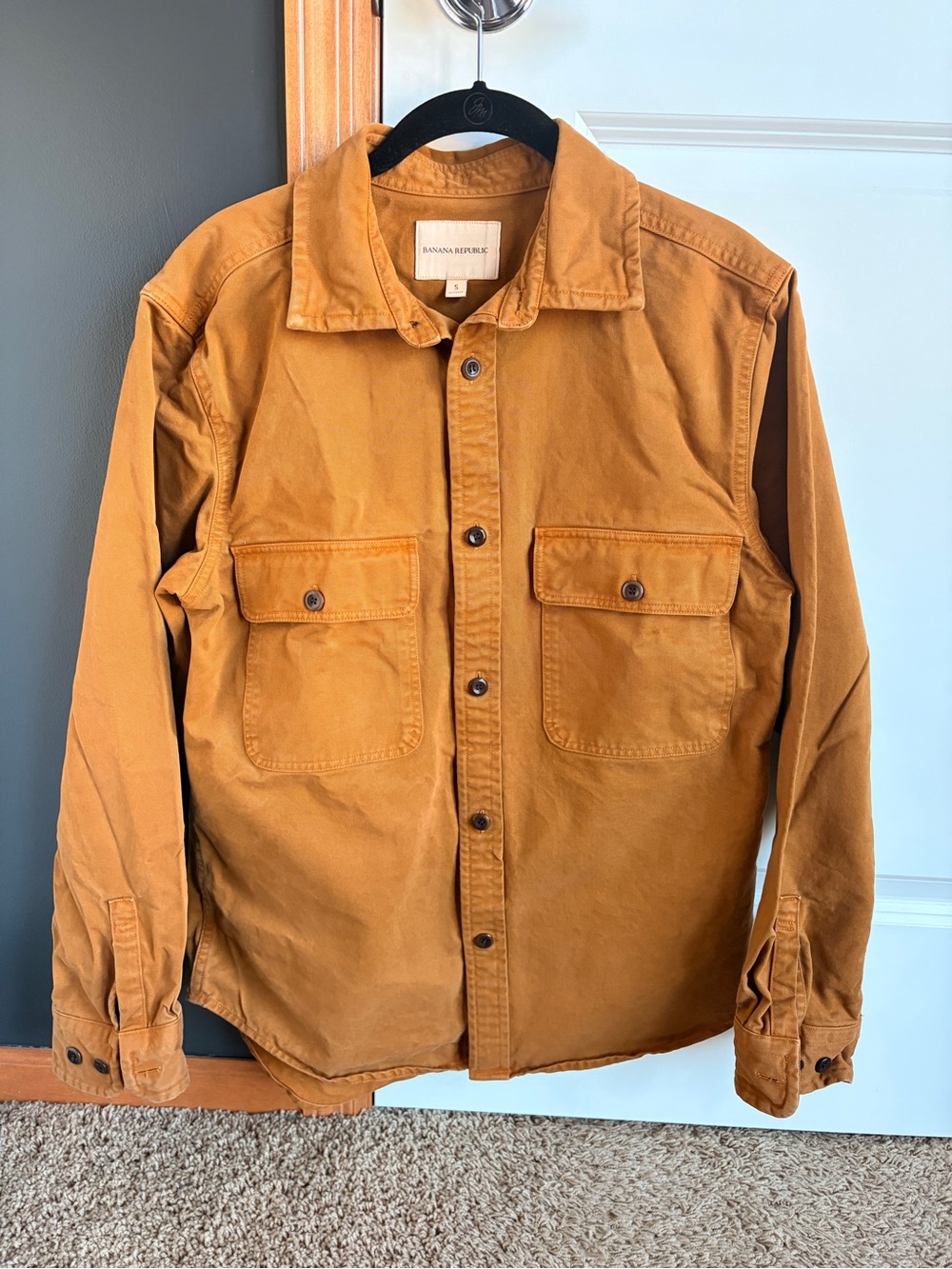 Banana Republic Men's Mustard Brown Button-Front Canvas Shirt Jacket